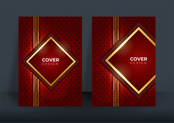 Abstract modern red gold geometric background. Elegant luxury red golden lines. Abstract background red with gold metallic wave. gold abstract red background banner with circle gold and golden dot
