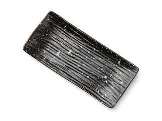 Japnese ceramic empty plate square geometric style dark isolated on white background, top view,  cut out