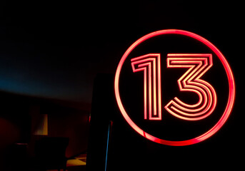 Lucky Number 13 On the red light sign Top of the cinema door