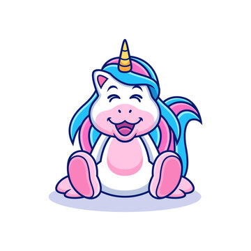 Cute Unicorn with Sweet Smile. Animal Vector Icon Illustration, Isolated on Premium Vector