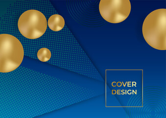 Abstract polygonal pattern background. Luxury blue and gold. Abstract polygonal pattern luxury dark blue with gold background and gold circle and halftone. 3d triangle blue background