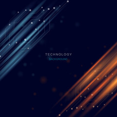 Abstract technology background.Digital concept with blue and orange light effect.