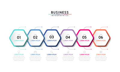 Vector illustration infographics design template, business information, presentation chart, with 6 options or steps. 
