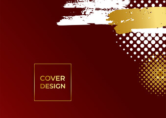 Modern red abstract design background. Vector illustration with pattern, texture, gold glitter, and art geometric shape elements. Red gold presentation business tech background