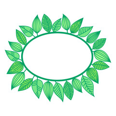 Fototapeta na wymiar Summer frame with green leaves. Oval border made off leafage. Minimalistic seasonal vector