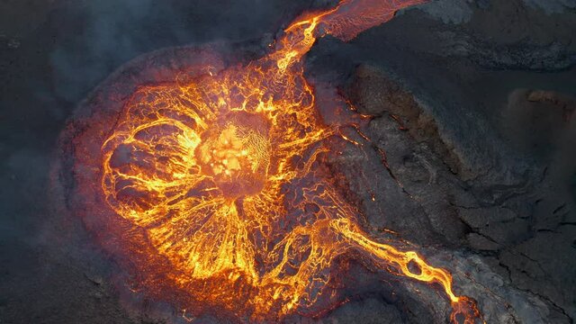 Lava Flow From Erupting Fagradalsfjall Volcano In Reykjanes Peninsula, Iceland