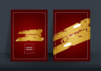 Red gold luxurious background. Golden brush circle. Red, black and gold shining abstract marble background. Vector texture in alcohol ink technique with glitter. Template for banner, poster design. 