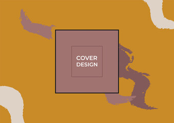 Abstract trendy universal artistic brush background templates. Good for cover, invitation, banner, placard, brochure, poster, card, flyer. Brown gold background with hand-drawn brush decoration