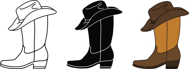 Cowboy Boot with Hat Clipart Set