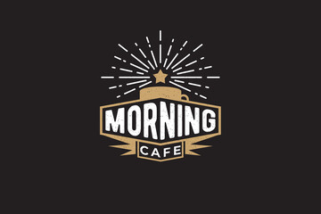 Obraz premium Morning Cafe logo vector graphics with a cup of coffee and rising star for any business, especially for cafe, coffee shop, restaurant, etc.