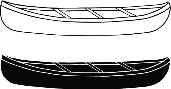 Canoe Boat Outline and Silhouette Clipart Set