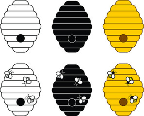 Bee Hive with Bees Clipart Set - Vector Graphic