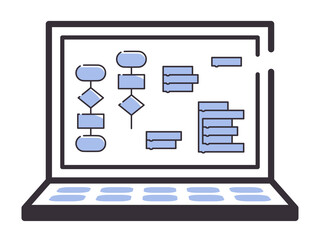 シンプルな線のパソコンの画面のイラスト_プログラミングとフローチャート