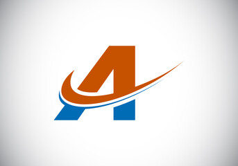 Initial letter A with swoosh, red and blue logo template. Modern vector logotype for business and company identity.
