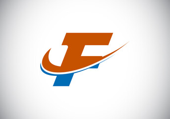 Initial letter F with swoosh, red and blue logo template. Modern vector logotype for business and company identity.