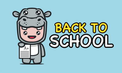 Cute kid with hippo costume in back to school banner design