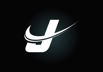 Initial letter J with swoosh, black and white logo template. Modern vector logotype for business and company identity.