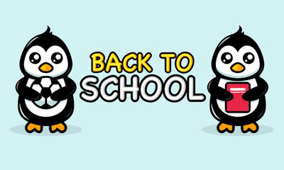 Cute penguin in back to school banner design