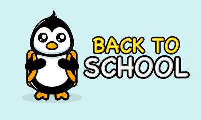 Cute penguin in back to school banner design
