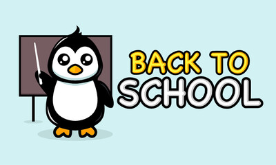 Cute penguin in back to school banner design