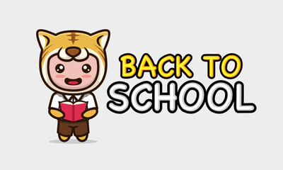 Cute kid with tiger costume in back to school banner design