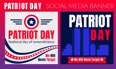 Patriot day typographic emblem. 9-11 logo, We Will Never Forget. Vector illustration. 11 september. Design for postcard, flyer, poster, banner or t-shirt.