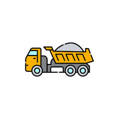 Bulk truck sign olor line icon. Road construction.