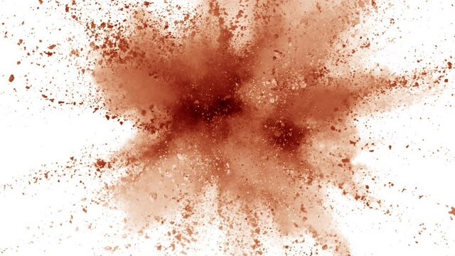 Super Slow Motion Shot of Brown Powder Explosion Isolated on White Background at 1000fps.