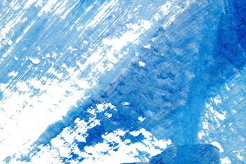 blue abstract acrylic painting color texture on white paper background by using rorschach inkblot method