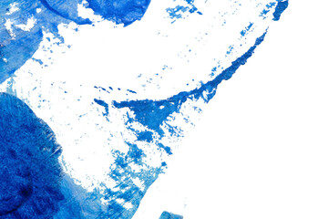 blue abstract acrylic painting color texture on white paper background by using rorschach inkblot method