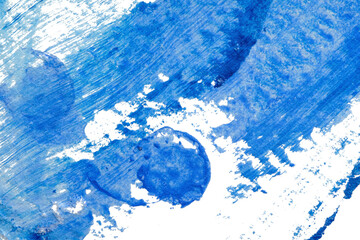 blue abstract acrylic painting color texture on white paper background by using rorschach inkblot method