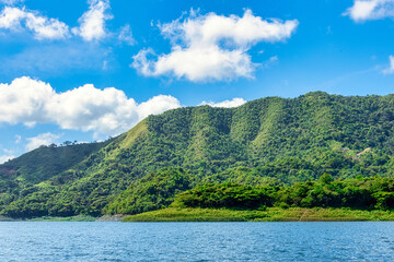 Fototapeta premium Cuban landscape in Hanabanilla Lake or dam, Villa Clara, Cuba