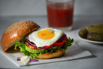 perfect breakfast egg scrambled eggs burger morning tomato juice