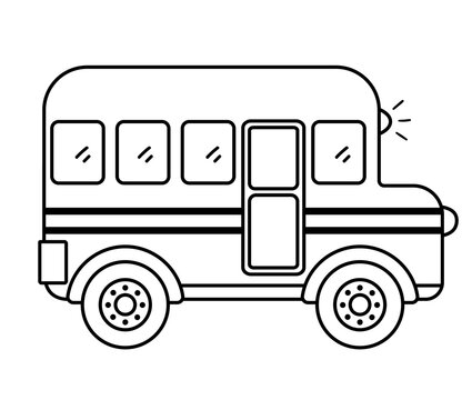 Vector black and white school bus. Contour back to school educational clipart. Cute line style public transport. Outline transportation icon isolated on white background.