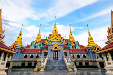Fototapeta premium Wat PraMahathadchedi Pakdeeprakad The Royal Monastery is on a mountain with exquisite religious architecture, Prachuap Khiri Khan, Thailand