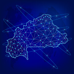 Global logistics network concept. Communications network map Burkina Faso on the world background. Map Republic of Burkina Faso with nodes in polygonal style. EPS10. 