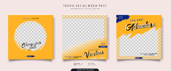 Editable template post for social media. Template for Instagram post, Facebook post, for corporate, company, tour tourism, advertisement, and business promotion. Vector illustration with photo college - obrazy, fototapety, plakaty