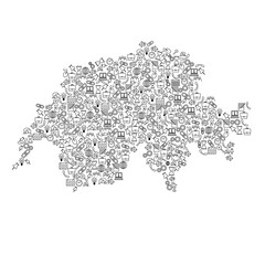 Switzerland map from black pattern set icons of SEO analysis concept or development, business. Vector illustration.