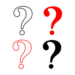 Large question mark, set of red and black symbols on white background