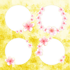 frame with flowers Cherry blossoms and gold background