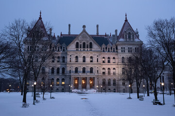The New York State Capitol, is located in Albany, the capital city of the U.S. state of New York at winter, viewed from the west, Albany, NY