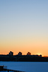 winter sunset on the city's waterfront