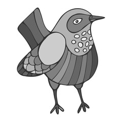 Isolated black and white vector design with lined silhouette of cute bird on white