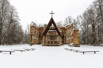 Ruins of St. Anthony's Church - the former parish church located in the village of Jalowka - obrazy, fototapety, plakaty