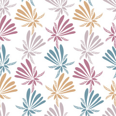 Vector seamless colorful design pattern botanical cute spring herbs and flowers in pastel tones