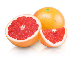 Fototapeta na wymiar Ripe juicy sweet grapefruit and grapefruit slices isolated on white background. Fresh fruits.