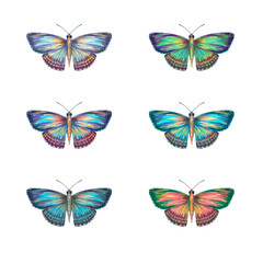 Obraz na płótnie Canvas Watercolor butterflies set. Multicolored butterflies isolated on white background. For design, print, packaging, postcards, scrapbooking.
