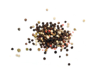 Red and black peppercorns, isolated on white background 