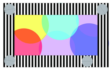 A poster inspired by the Palais Royal garden in Paris. Consists of a striped frame of colored and metallic balls. For posters, banners, single motive where you can add text.