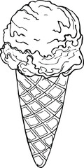  Sketch Ice cream cone  on white background. Vector illustration in doodle style